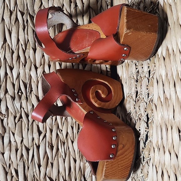 VTG 70s Bonnie Smith For KIMEL Women's Red Leather Platform Sandals Shoes Sz 6 - Picture 4 of 13